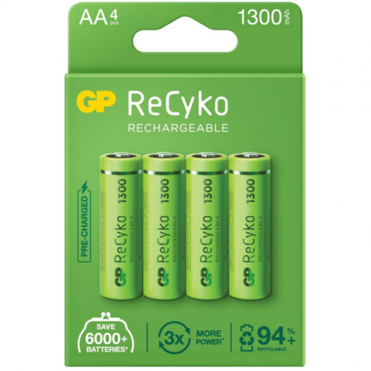  4x AA / R6 įkraunamos baterijos GP ReCyko 1300 Series Ni-MH 1300mAh 