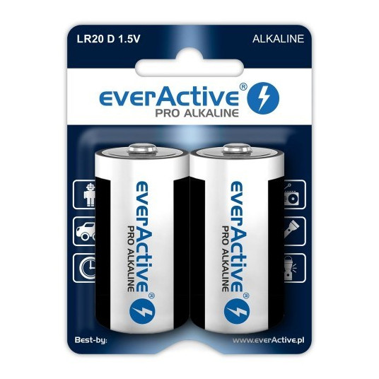  Šarminės baterijos everActive Pro Alkaline LR20 D - lizdinė plokštelė 2 vnt. 