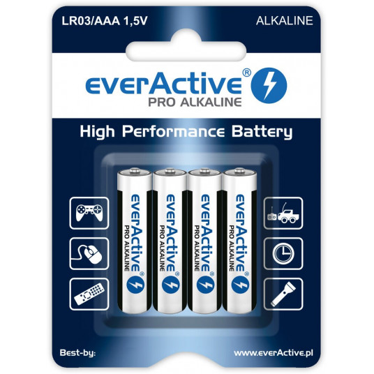  Šarminės baterijos AAA / LR03 everActive Pro - 4 vienetai (lizdinė plokštelė) 