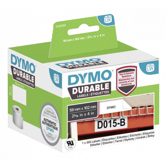  Etiketės DYMO LabelWriter Durable, 59mm x 102mm, 300vnt, baltos / 2112290 