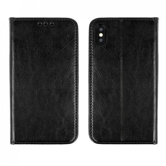  Telefono dėklas LG K50 Natūralios odos su guminiu remeliu ir magnetu juodas 