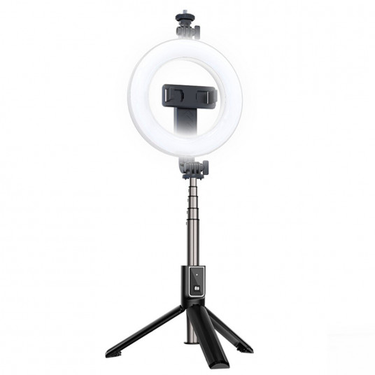  RoGer V2 Universal Selfie Stick with 3-Tone LED Lamp / Tripod Stand / Bluetooth Remote Control / Black 