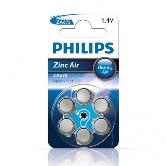  Battery Philips Zinc Air 1.4V 6-blister (PR44 / blue tab) 