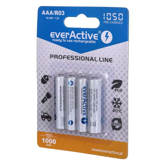  Įkraunamos baterijos everActive Ni-MH R03 AAA 1050 mAh Professional Line 