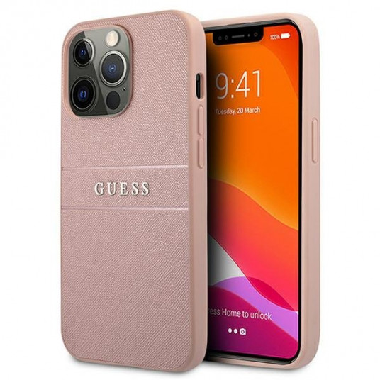 Guess GUHCP13SPSASBPI Saffiano Stripe Back Case for Apple iPhone 13 Mini Rose