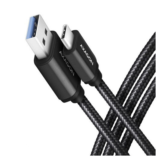  Kabelis AXAGON BUCM3-AM10AB USB-C < > USB-A USB 3.2 Gen 1/3A/ALU/Juodas pintas/1m 