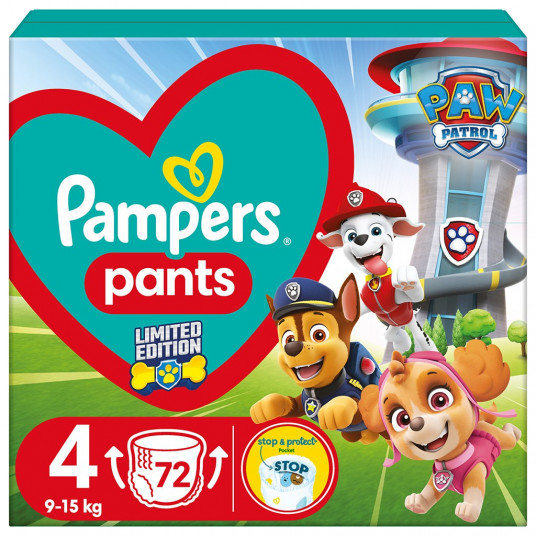  PAMPERS WB Paw Patrol sauskelnės 4 dydis 9-15kg 72 vnt. 