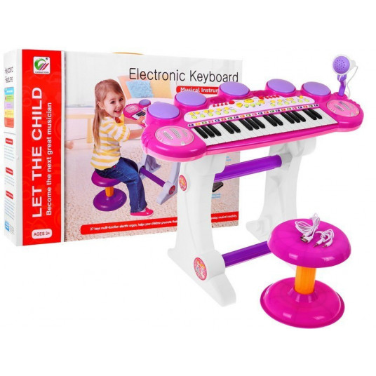 Vaikiškas pianinas su kėdute ir mikrofon