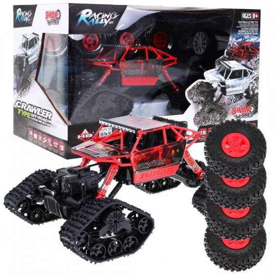 Nuotoliniu būdu valdomas automobilis su keičiamais ratais, 1:18, raudonas