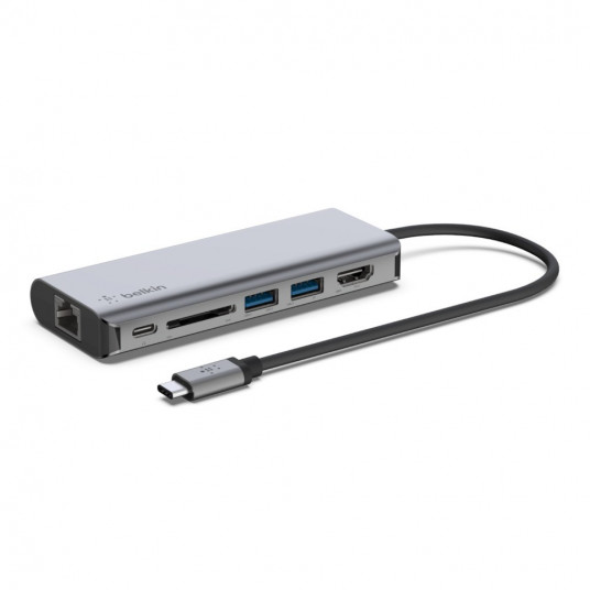  Belkin AVC008BTSGY sąsajos šakotuvas USB 3.2 Gen 1 (3.1 Gen 1) Type-C 5000 Mbit/ai Juoda, Pilka 