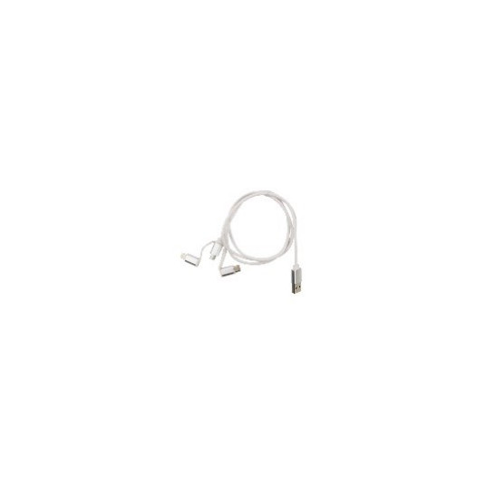  Kabelis MOB:A USB-A - 3in1, microUSB, lightning, USB-C, 1m, baltas 